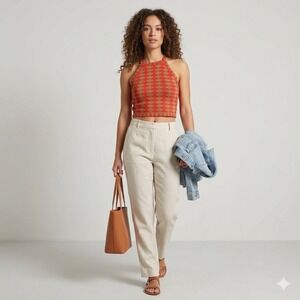Zara Womens Halter Knit Top M Orange Brown Geometric Y2K Indie